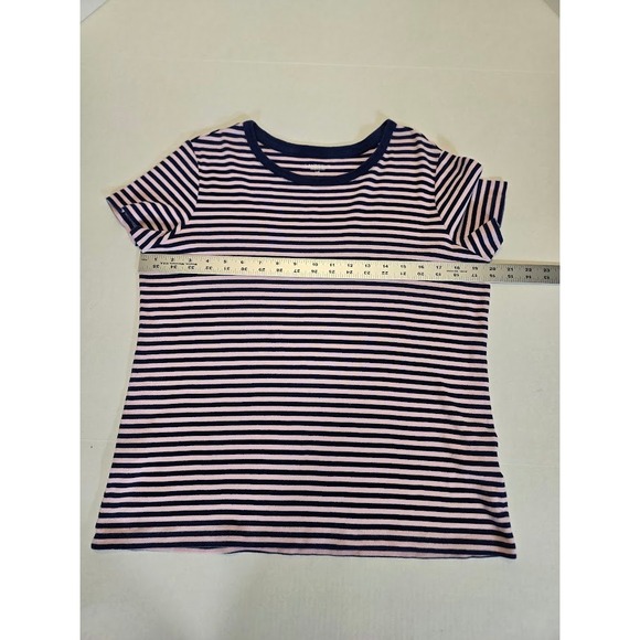 Lands' End Striped T-Shirt Women's L/P Petite Pink Navy Blue Short Sleeve L - Picture 3 of 5